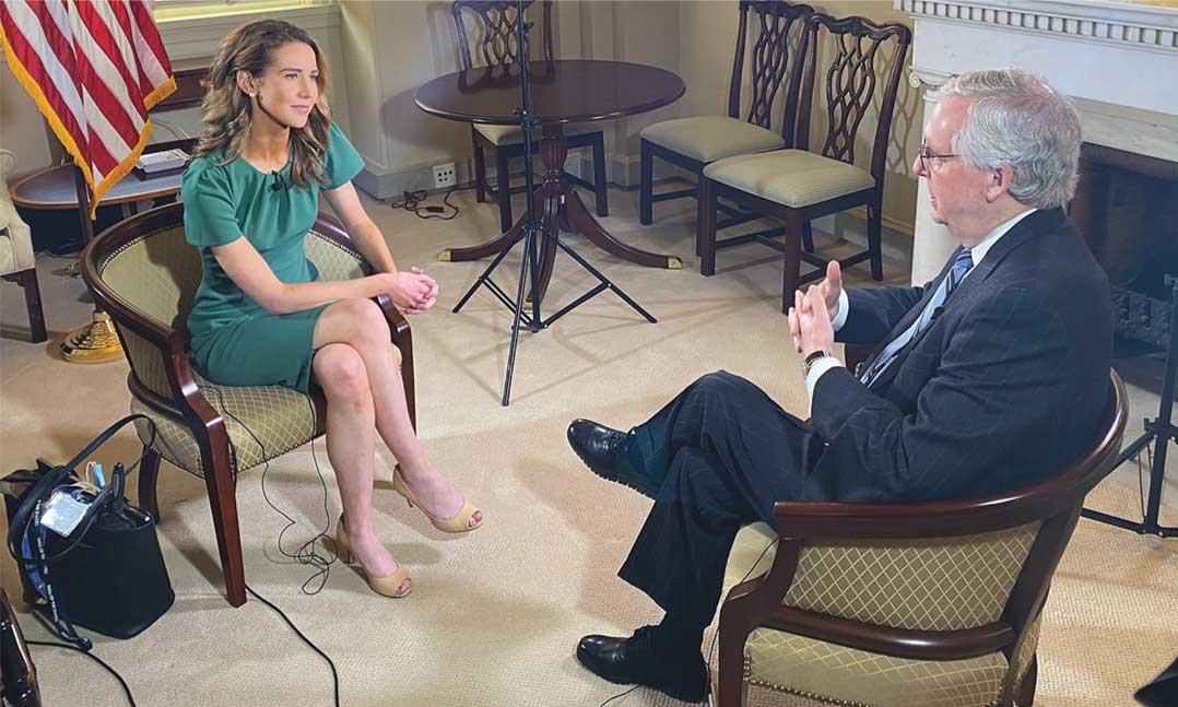 VFW Patriot's Pen national will and Spectrum News D.C. bureau reporter Julia Benbrook interviews Sen. Mitch McConnell (R-Ky.) in Washington, D.C