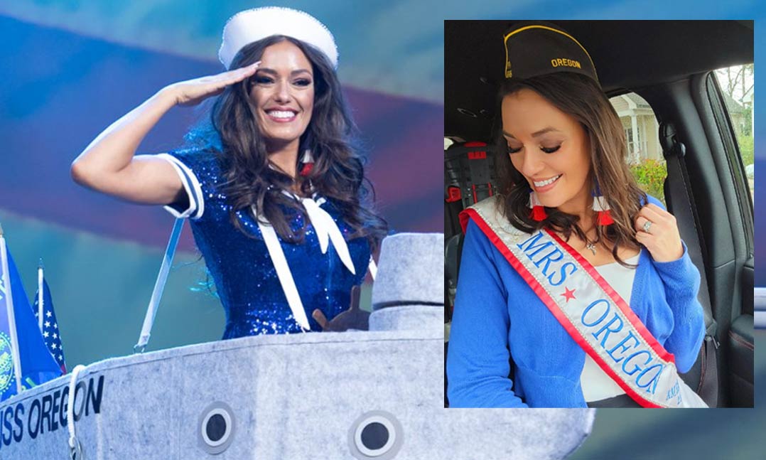 Navy veteran Valerie Webb performs during the costume portion of the Mrs. America pageant in Las Vegas on Aug. 20, 2022.