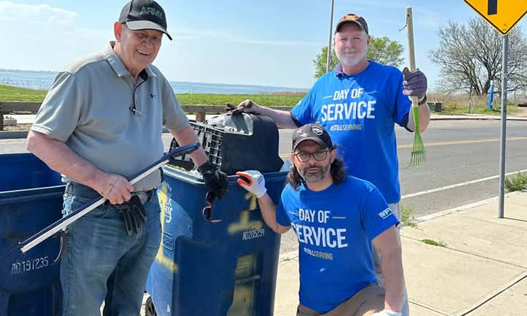 VFW members team up on May 3 in New Haven, Conn., to help clean Vietnam Veterans Memorial Park