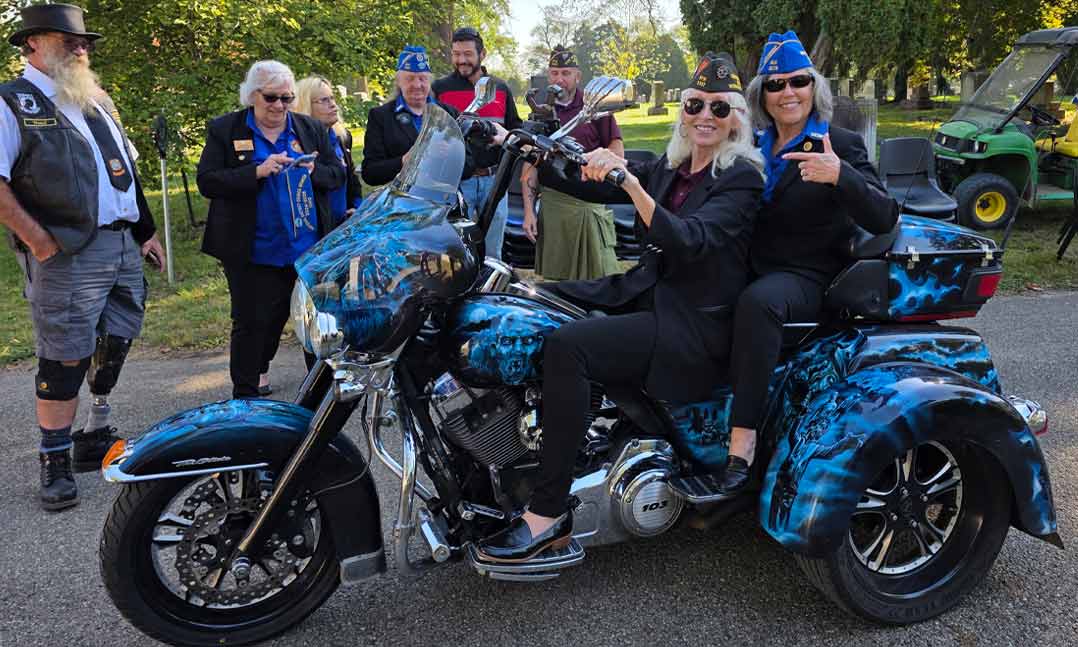 VFWCommander-in-Chief CarolWhitmore and National VFWAuxiliary President Lois Callahan prepare to take a ride last October at Green Lawn Cemetery in Columbus, Ohio