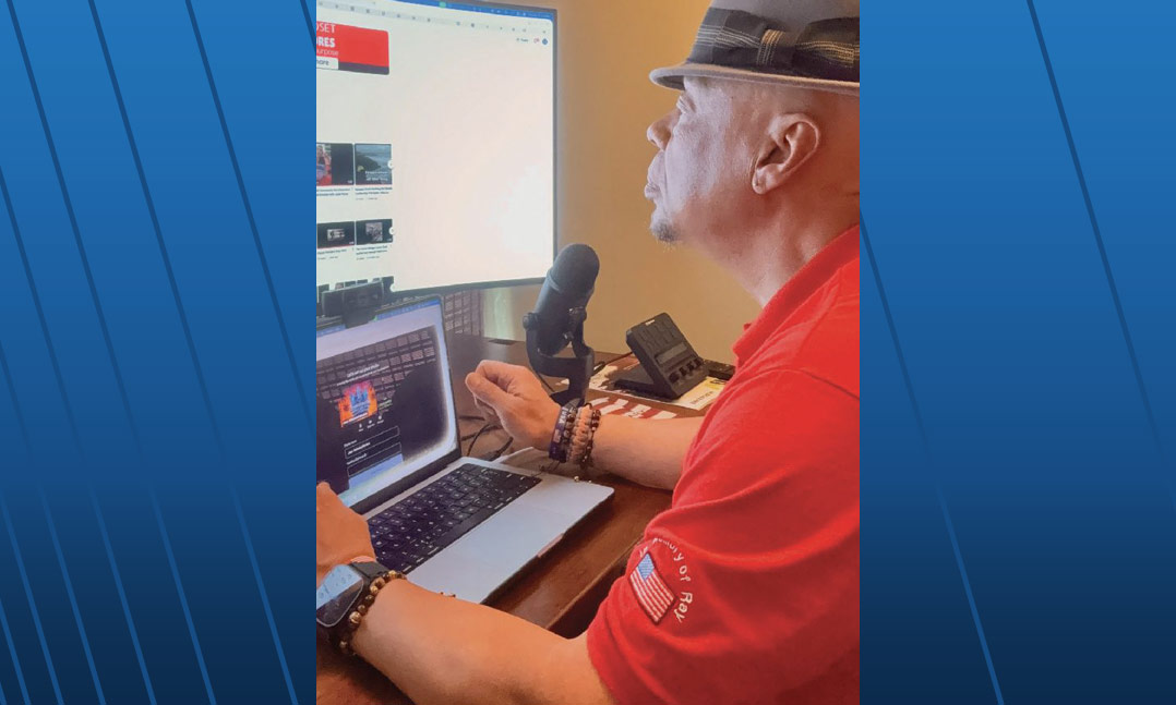 Army veteran, podcaster and VFW Post 476 Life member Jose Flores prepares to host an episode of his podcast “Motivated Mindset with Jose Flores