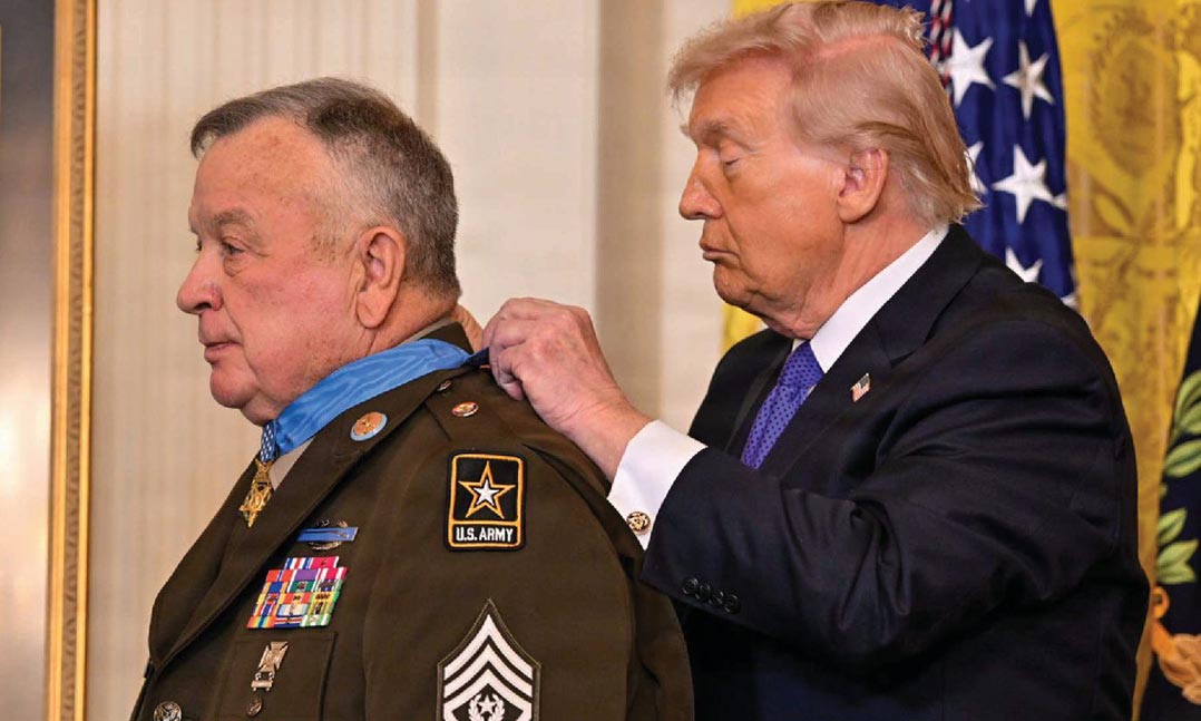 The president awards the Medal of Honor to retired Command Sgt. Maj. Terry P. Richardson