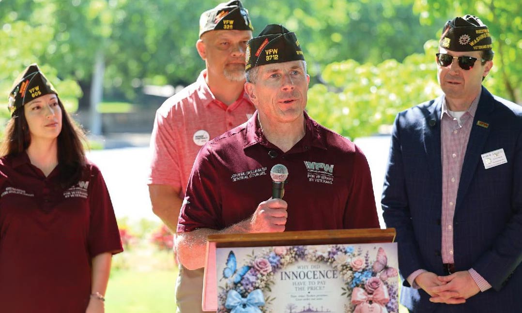 VFW General Counsel John Muckelbauer speaks during a rally on June 4 on Capitol Hill in Washington, D.C. 